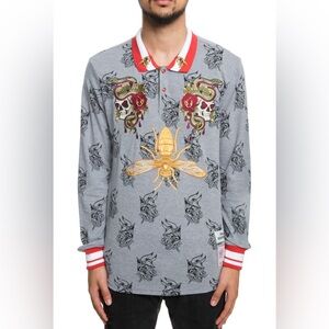 Reason Snake & Skull Gray Rugby Shirt Embroidery BumbleBee - size M